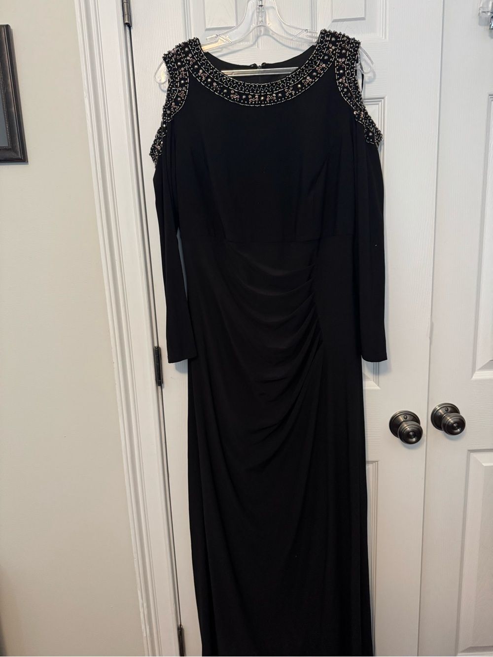 Xscape Black Beaded Cold Shoulder Evening Gown Size 16W Formal Dress